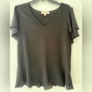 Michael Kors Black Blouse with Studded Sleeves